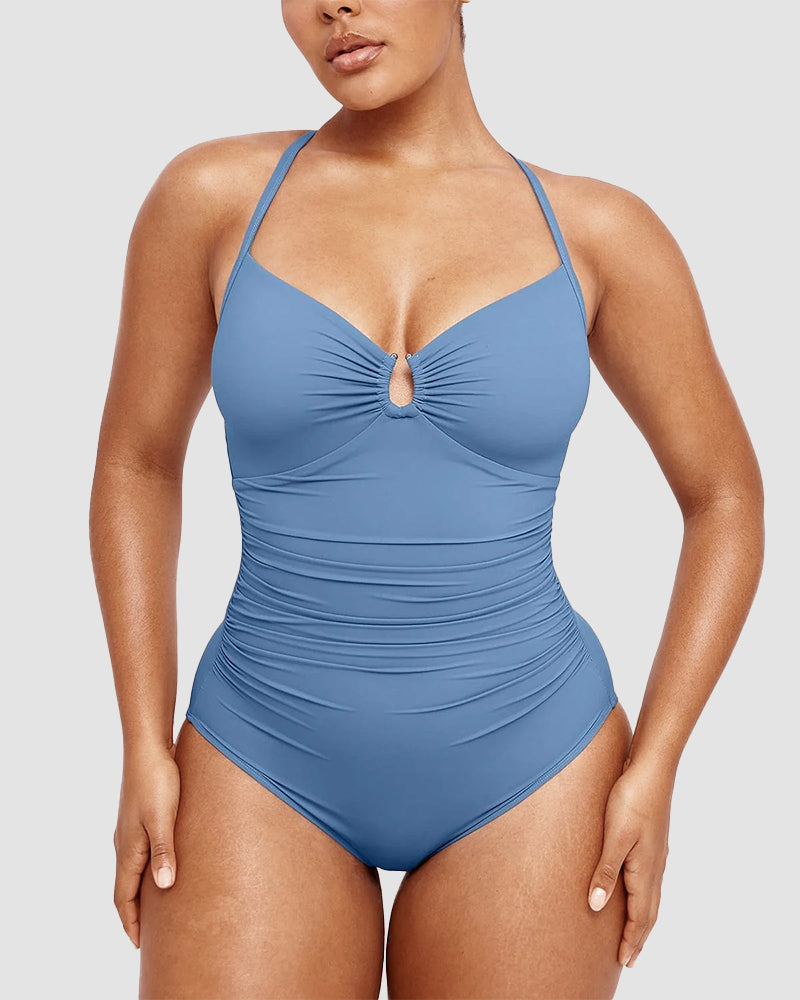 Icone™ ShapingSwimsuit: Elegant Korsade Ryggband Kroppsformande Baddräkt
