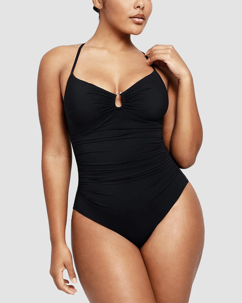 Icone™ ShapingSwimsuit: Elegant Korsade Ryggband Kroppsformande Baddräkt