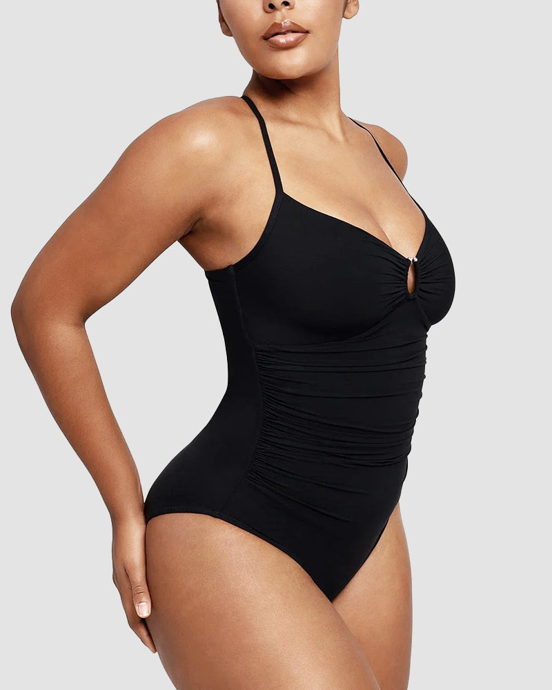Icone™ ShapingSwimsuit: Elegant Korsade Ryggband Kroppsformande Baddräkt