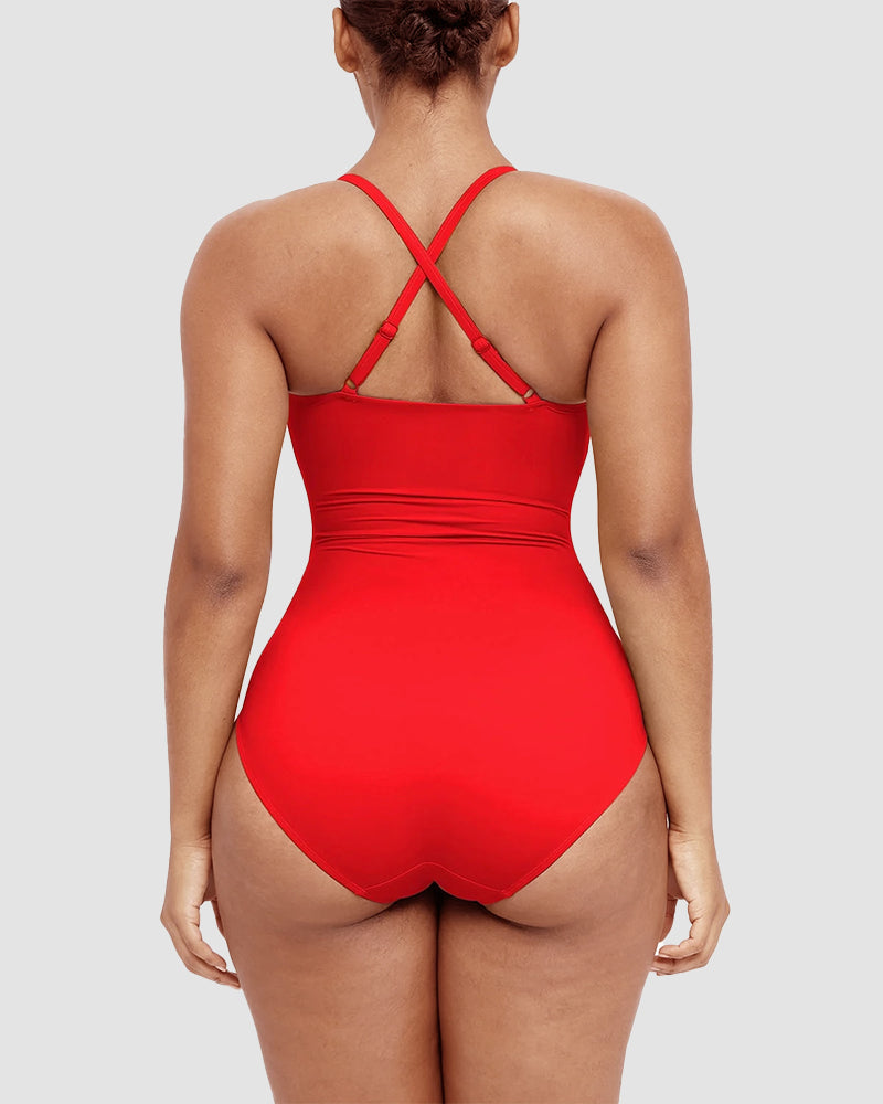 Icone™ ShapingSwimsuit: Elegant Korsade Ryggband Kroppsformande Baddräkt