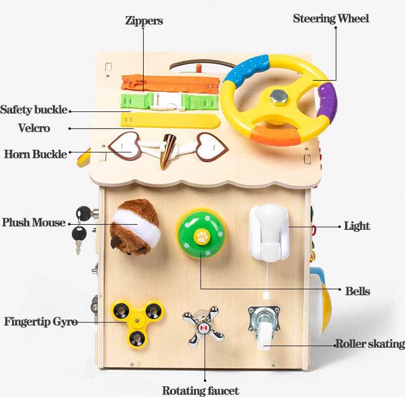 Kletshuts™ BusyHouse: Multifunktionell Montessori Trä Upptagen Hus