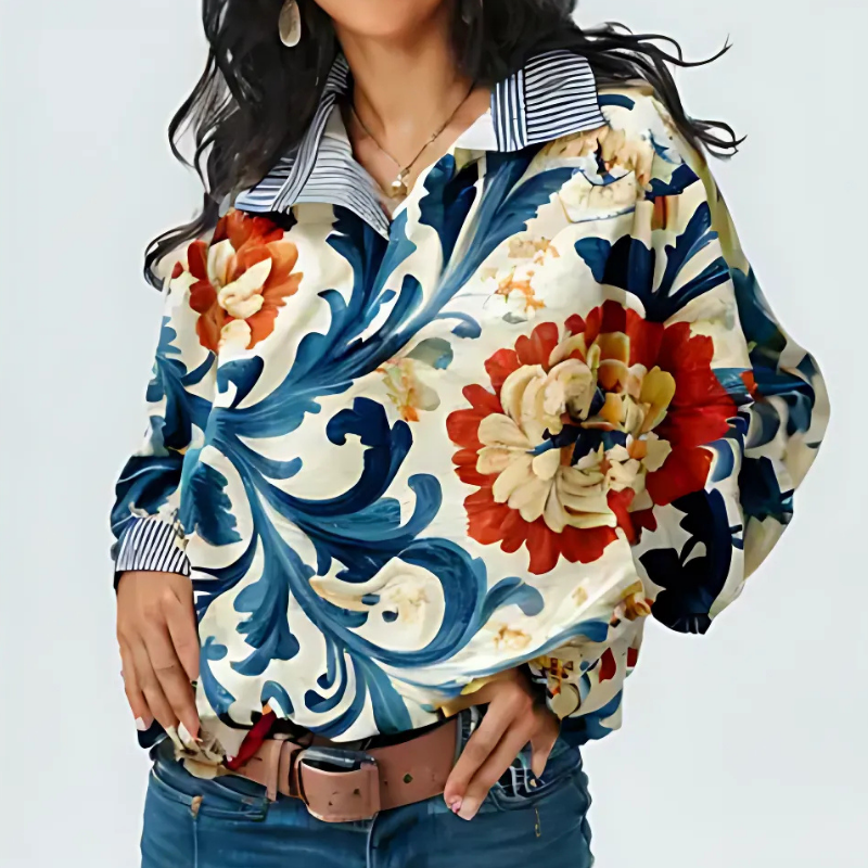 Icone™ FormalBlouse: Stilfull Långärmad Unik Tryckt Formell Blus