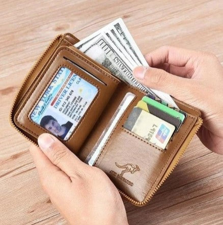 Icone™ ZippyWallet: Herr Läder Plånbok Med Dragkedja Och RFID-Skydd