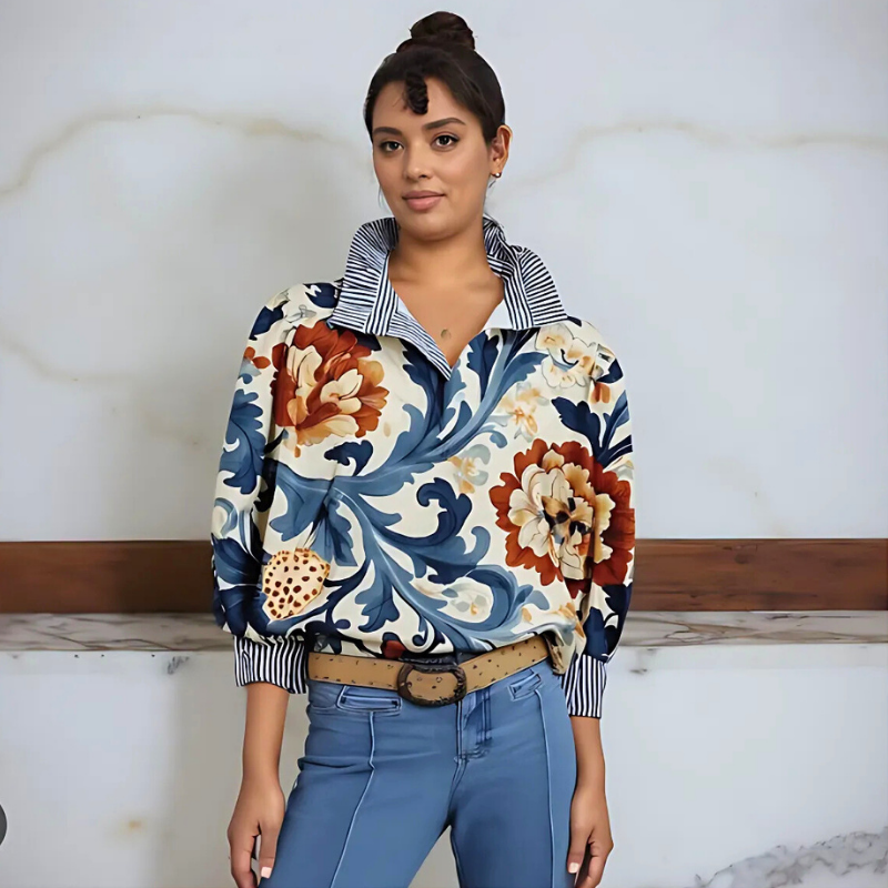 Icone™ FormalBlouse: Stilfull Långärmad Unik Tryckt Formell Blus