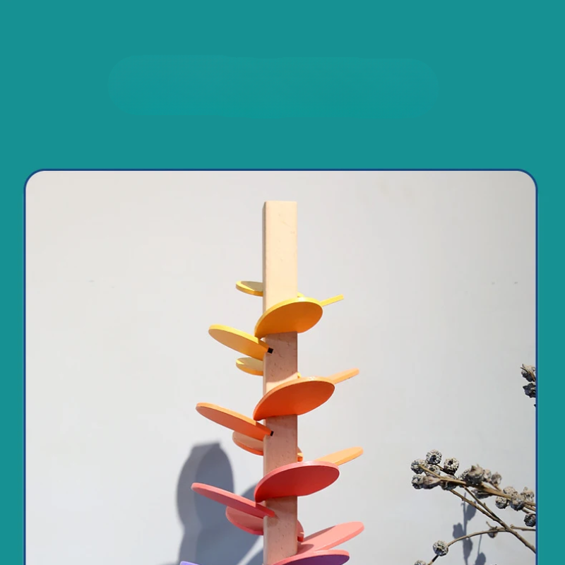 Kletshuts™ MarbleTower: Interaktiv Regnbåge Marmor Trä Torn Barn Leksak