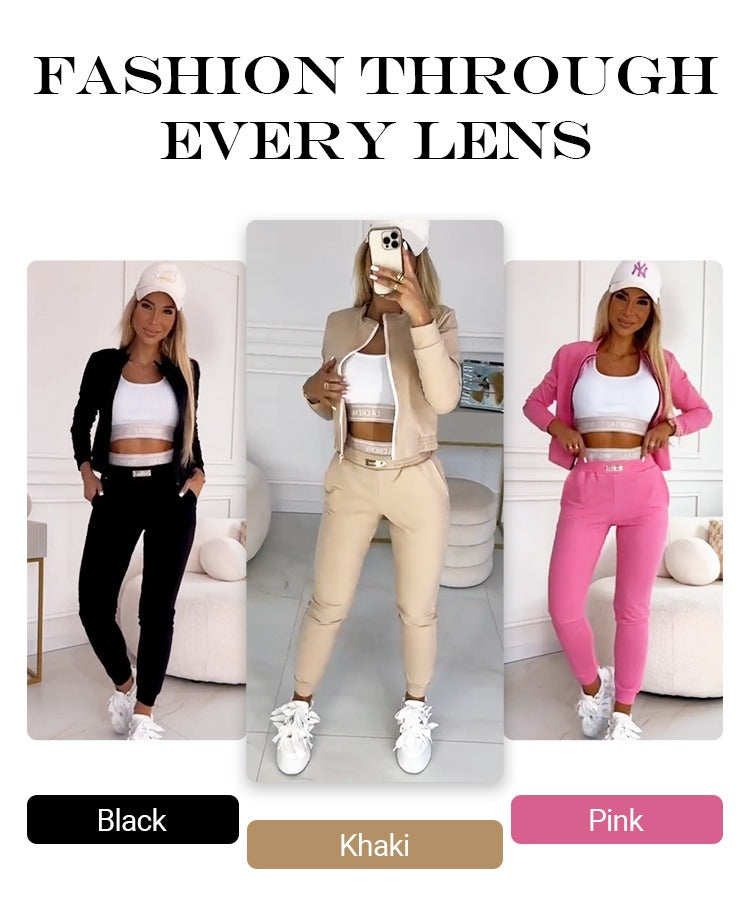 Icone™ OutfitSet: Jacka, Linne Och Byxor – Avslappnat Set För Kvinnor