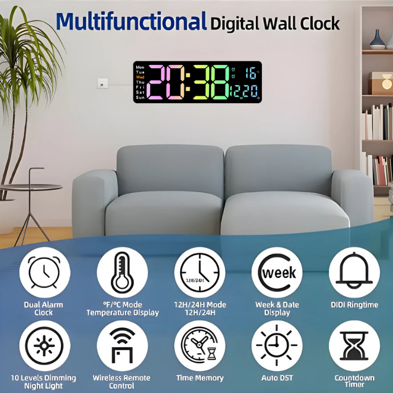 Globetrek° DigitalClock: Stor LED Skärm Display Digital Klocka