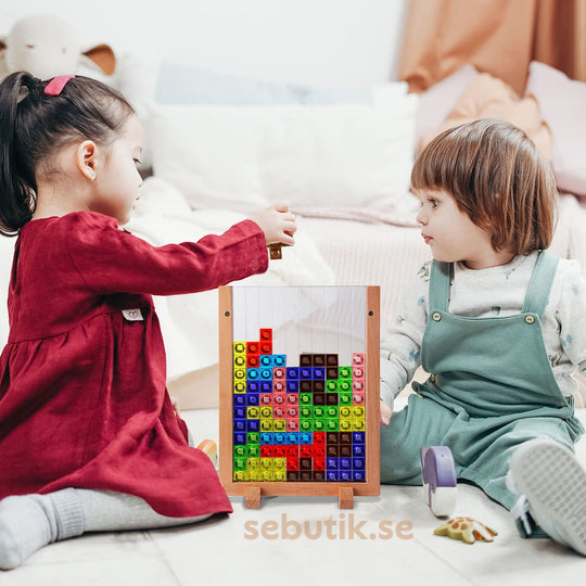 Kletshuts™ BrainyBlocks - 3D Tangram Träpussel & Pedagogisk Brädspel