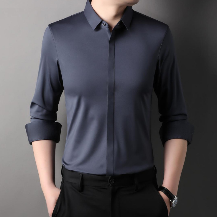 Icone™ StretchLongsleeve: Herr Skrynkelfri Sträcka Långärmad
