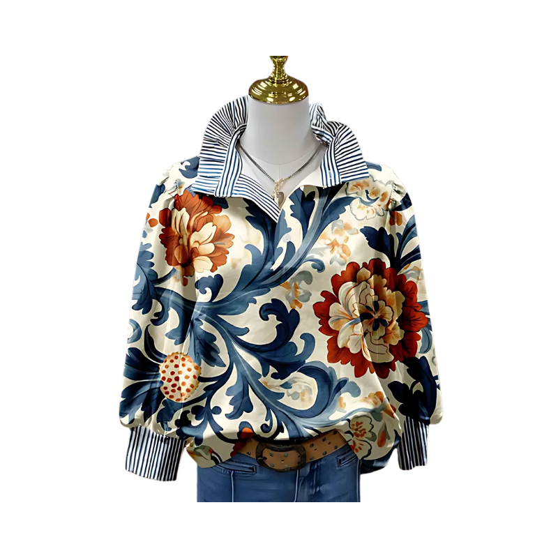 Icone™ FormalBlouse: Stilfull Långärmad Unik Tryckt Formell Blus