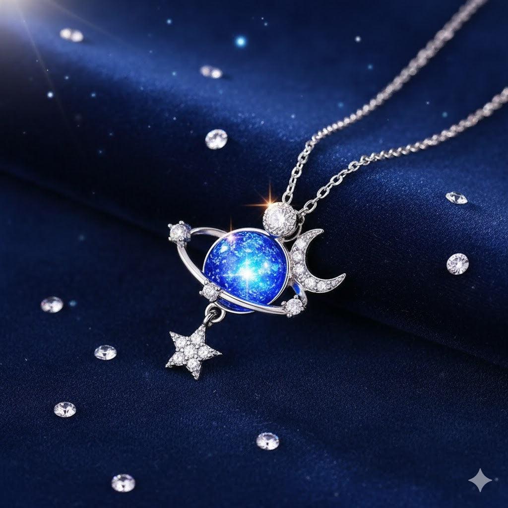 Jewelance™ MoonNecklace 1+1 GRATIS: Blå Planet Stjärna Måne Hänge Halsband