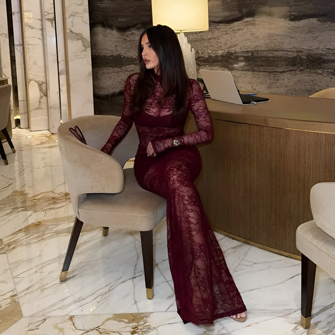 Icone™ LaceDress: Sexig Passform Bekväm Rund Hals Spetsklänning