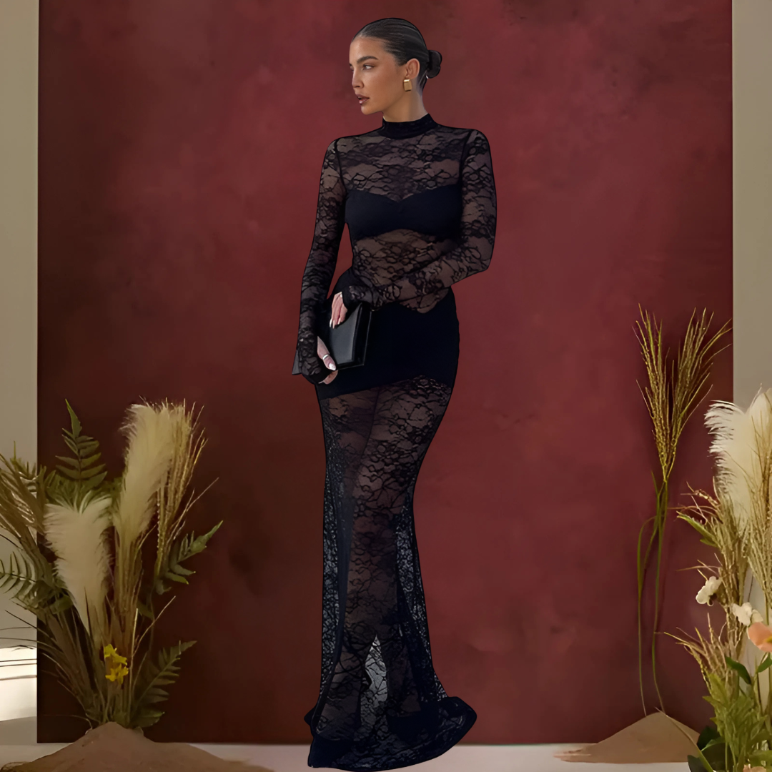 Icone™ LaceDress: Sexig Passform Bekväm Rund Hals Spetsklänning