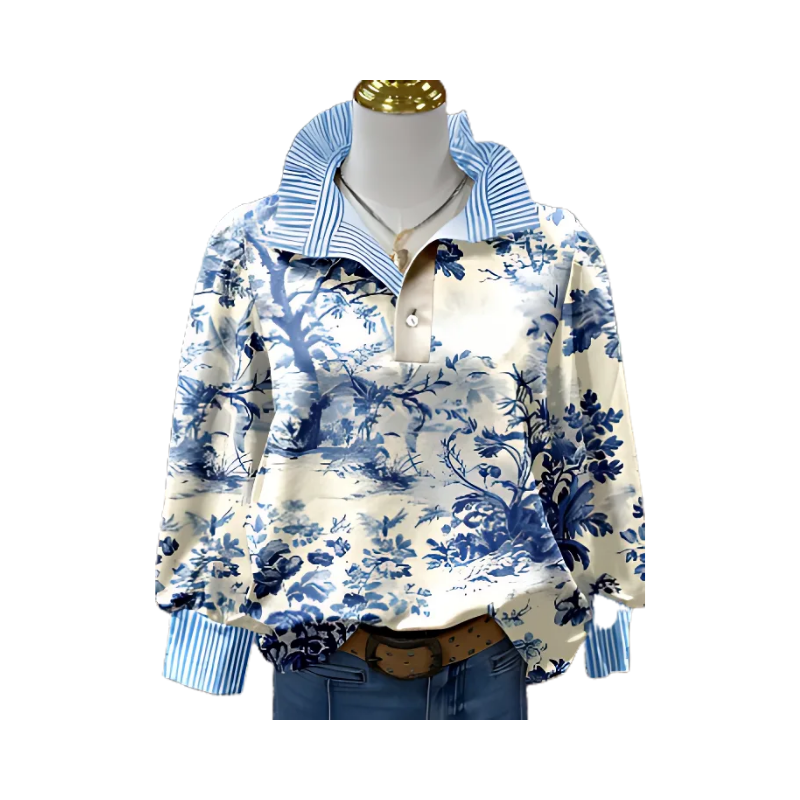 Icone™ FormalBlouse: Stilfull Långärmad Unik Tryckt Formell Blus