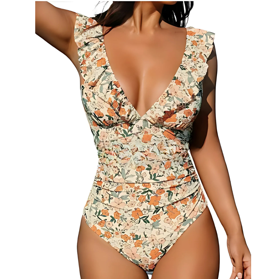 Icone™ ElegantSwimsuit: Elegant Plisserad Design Med V-Ringning Magkontroll Baddräkt