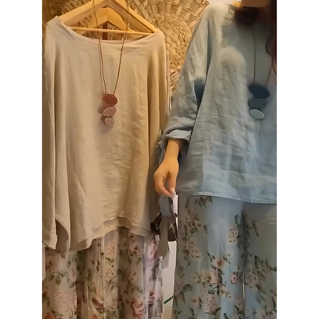 Icone™ LooseSe: Löst Långärmad Blus Och Blommiga Byxor För Kvinnor