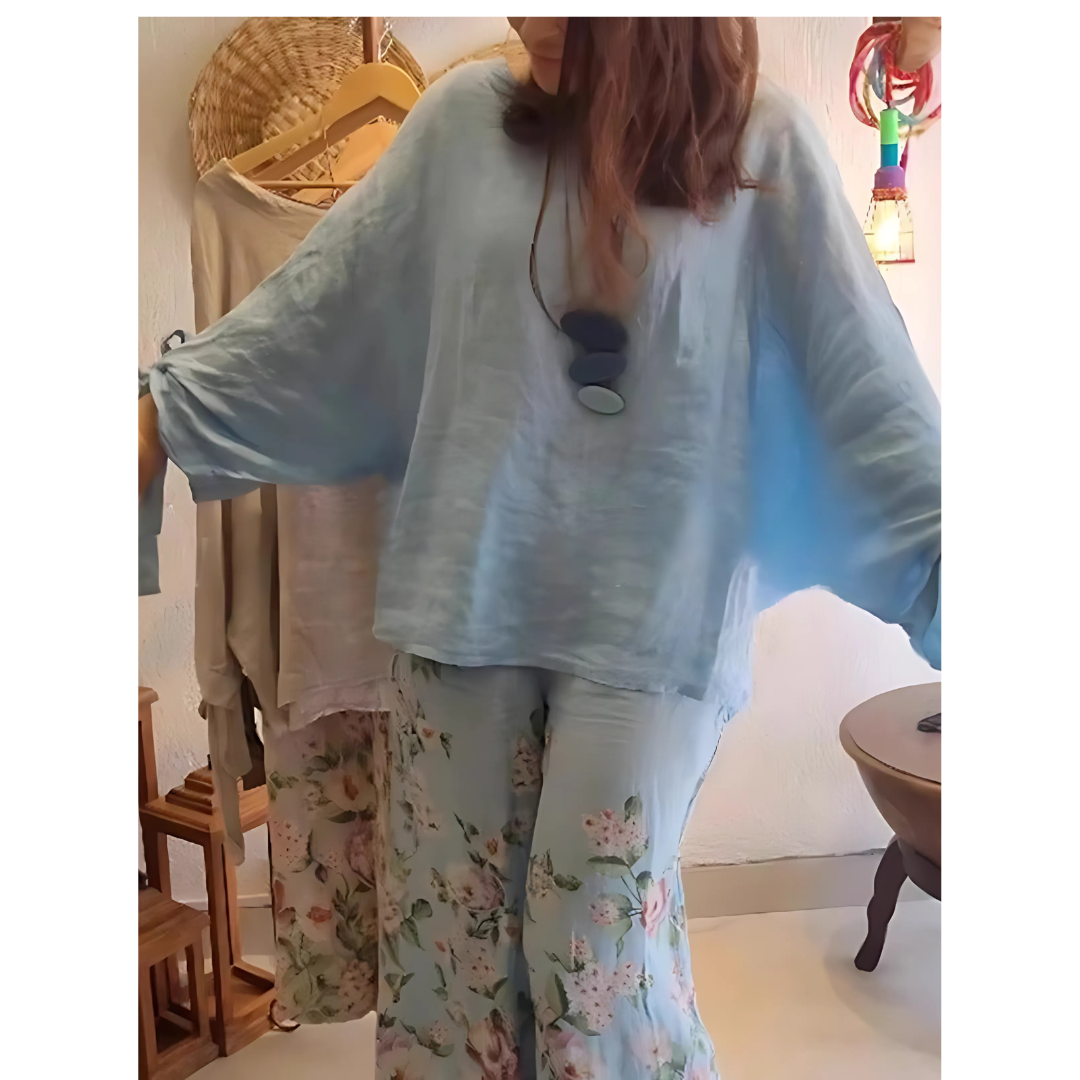Icone™ LooseSe: Löst Långärmad Blus Och Blommiga Byxor För Kvinnor