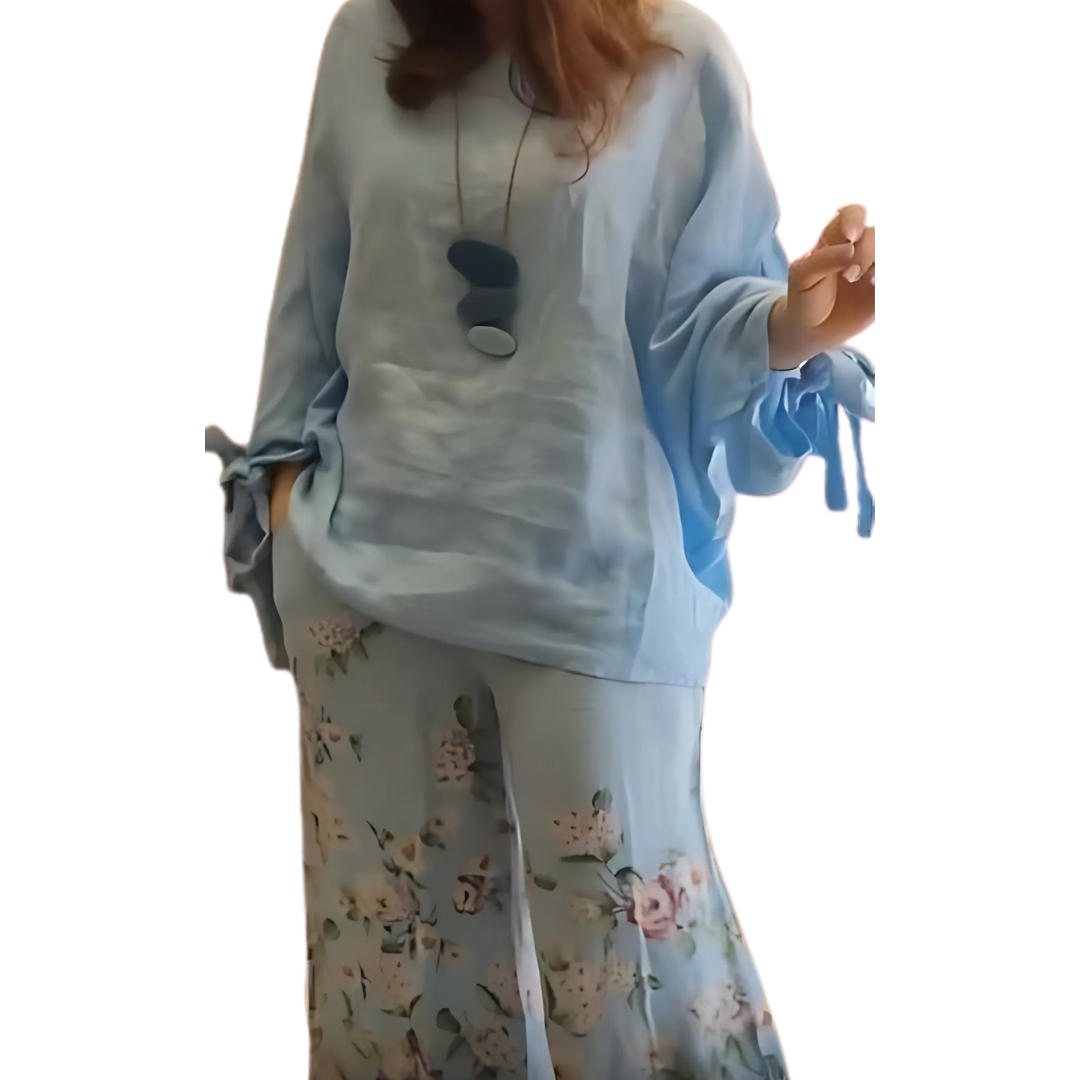 Icone™ LooseSe: Löst Långärmad Blus Och Blommiga Byxor För Kvinnor