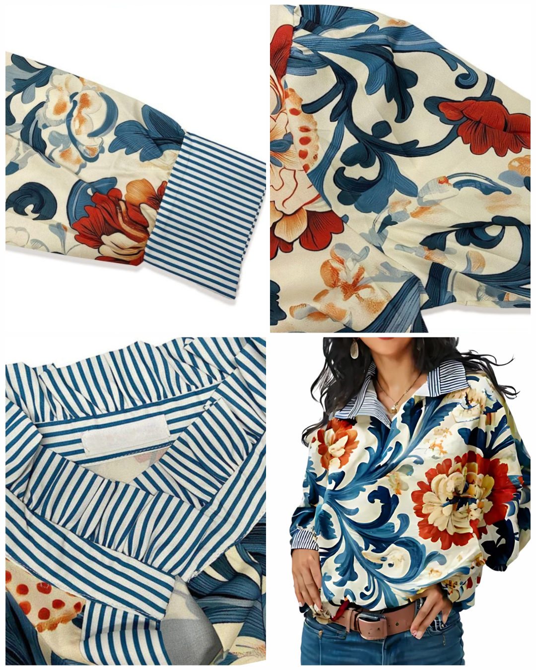 Icone™ FormalBlouse: Stilfull Långärmad Unik Tryckt Formell Blus