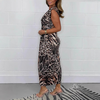 Icone™ SlitDress: Djup V-Ringad Elegant Djurtryckt Tryck Slits Klänning