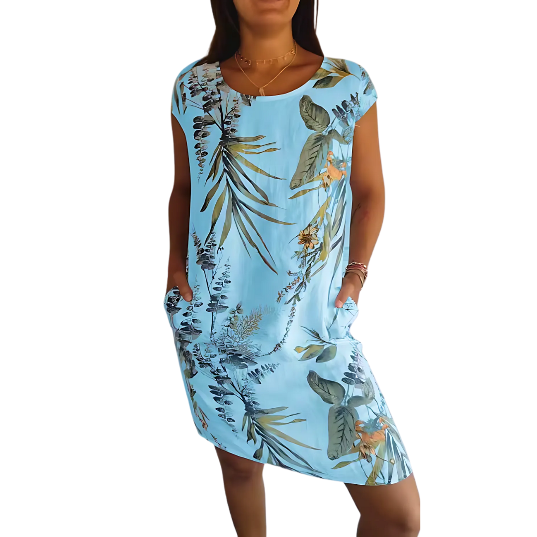 Icone™ CasualDress: Naturtryck Rundhalsad Tillfällig Klänning