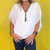 Icone™ LooseBlouse: Bekväm V-Ringad Hals Med Dragkedja Lös Blus För Kvinnor