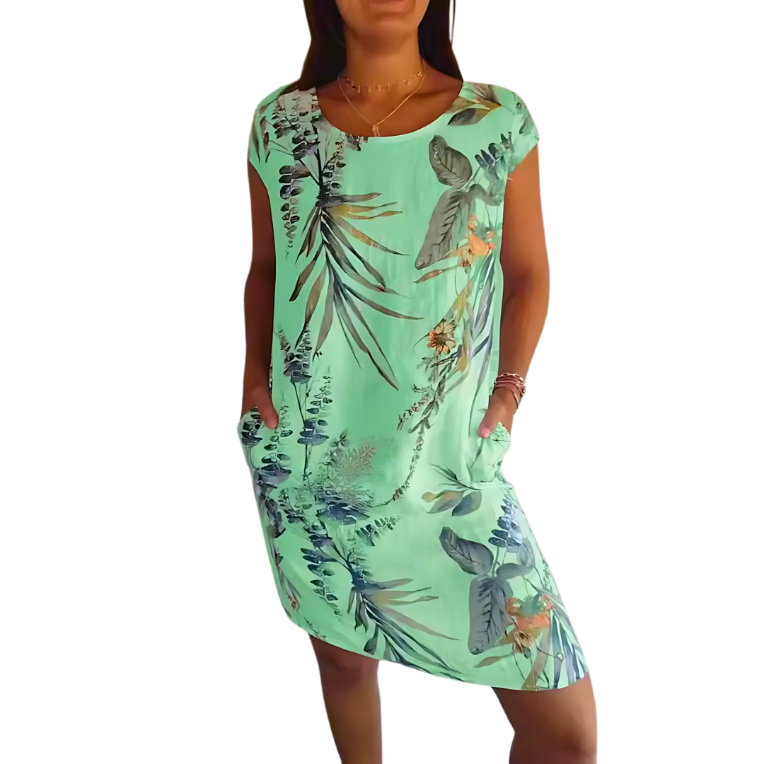 Icone™ CasualDress: Naturtryck Rundhalsad Tillfällig Klänning