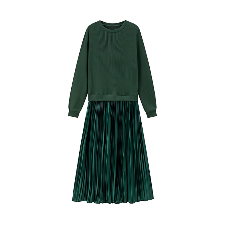 Icone™ PleatedDress: Långärmad Topp Med Elegant Plisserad Nederkant Klänning