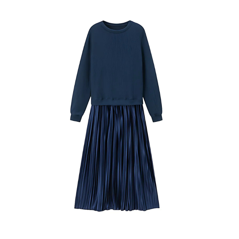 Icone™ PleatedDress: Långärmad Topp Med Elegant Plisserad Nederkant Klänning