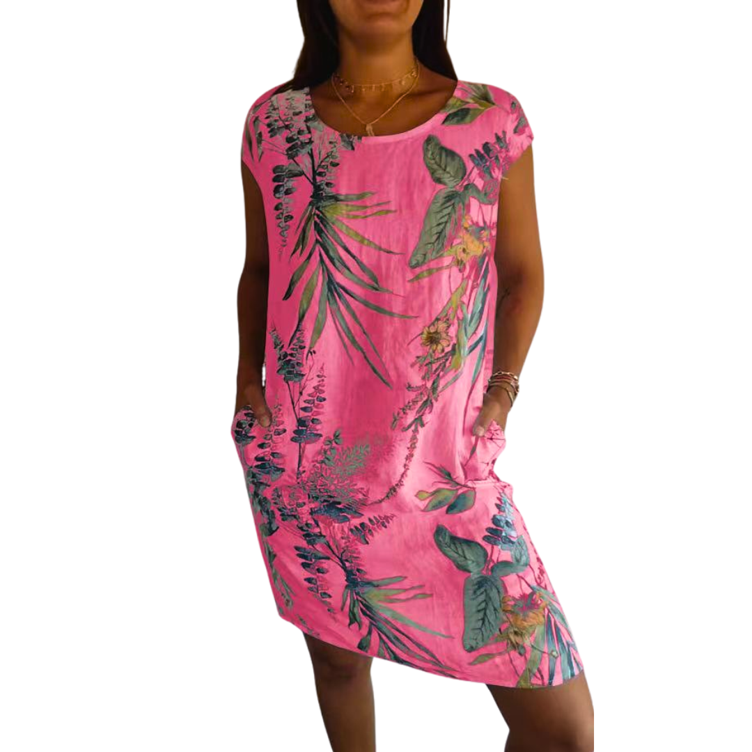 Icone™ CasualDress: Naturtryck Rundhalsad Tillfällig Klänning