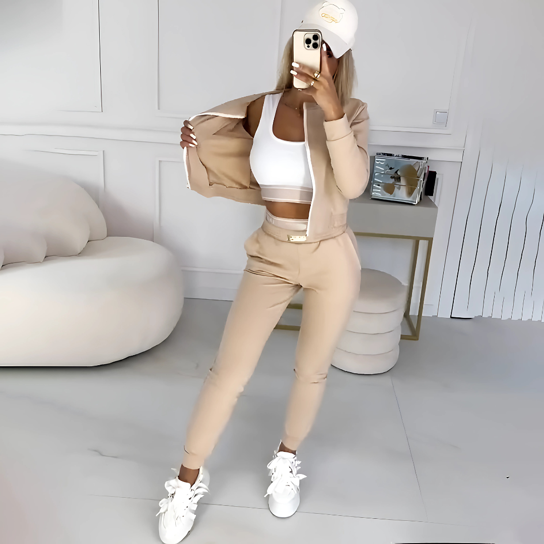 Icone™ OutfitSet: Jacka, Linne Och Byxor – Avslappnat Set För Kvinnor