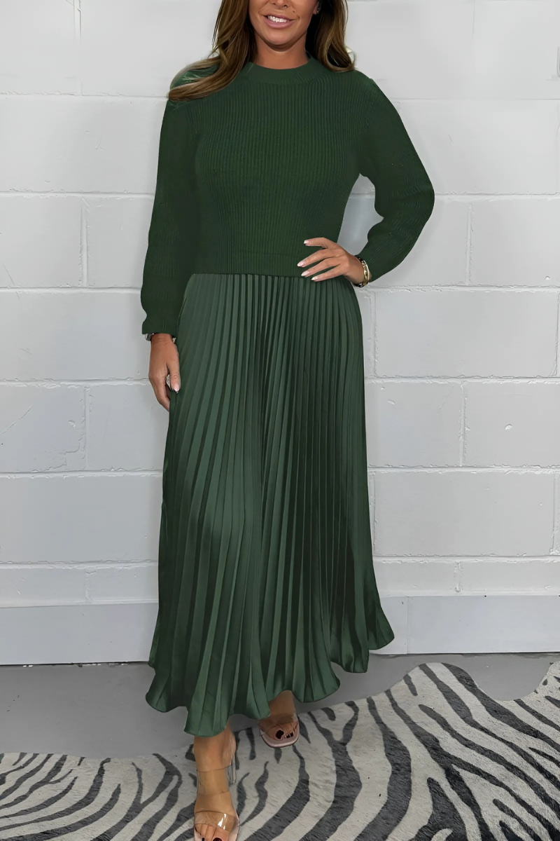 Icone™ PleatedDress: Långärmad Topp Med Elegant Plisserad Nederkant Klänning