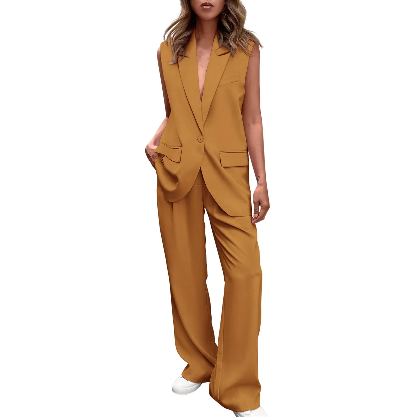Icone™ BlazerSet: Dam Chic Ärmlös Blazer Och Byxor Set