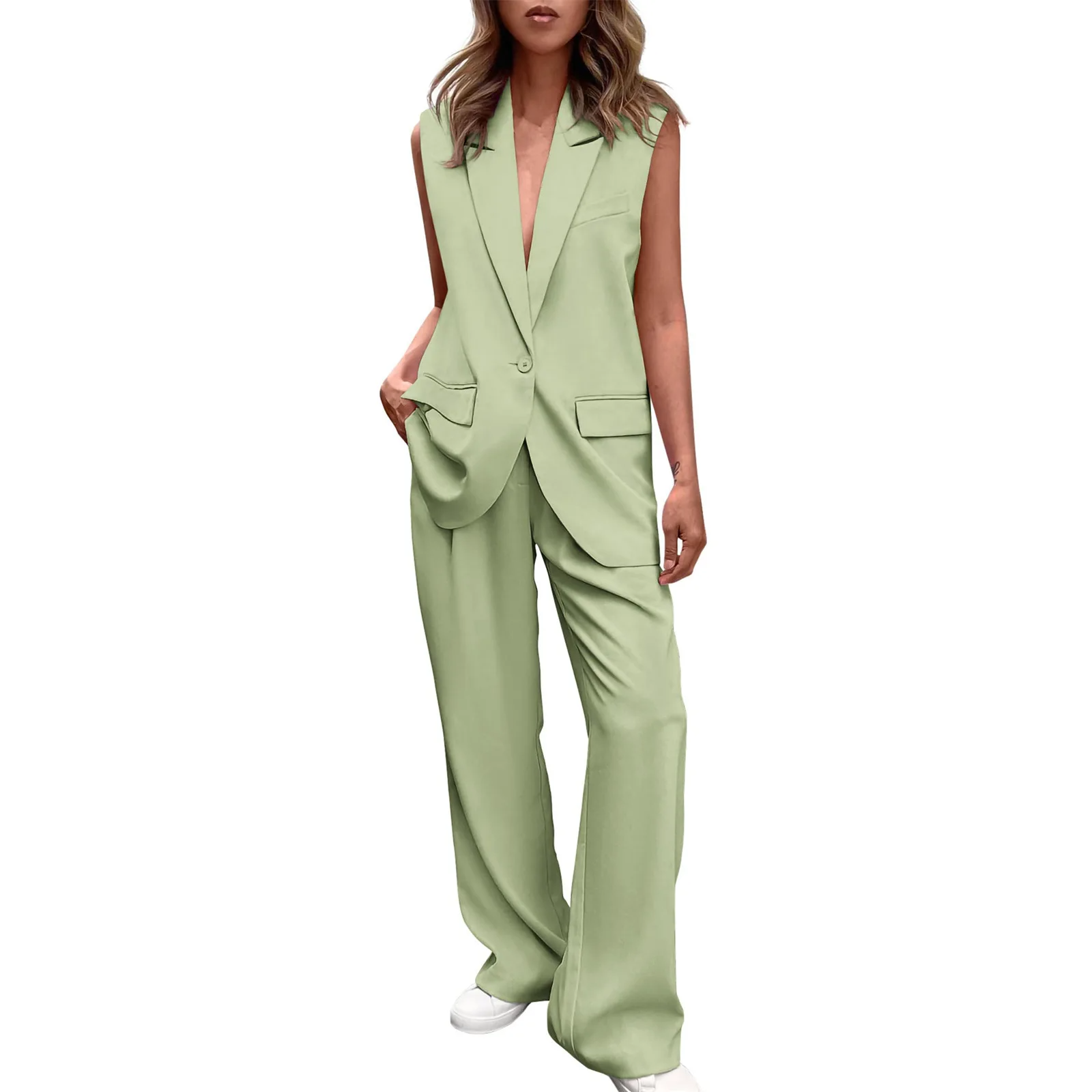 Icone™ BlazerSet: Dam Chic Ärmlös Blazer Och Byxor Set
