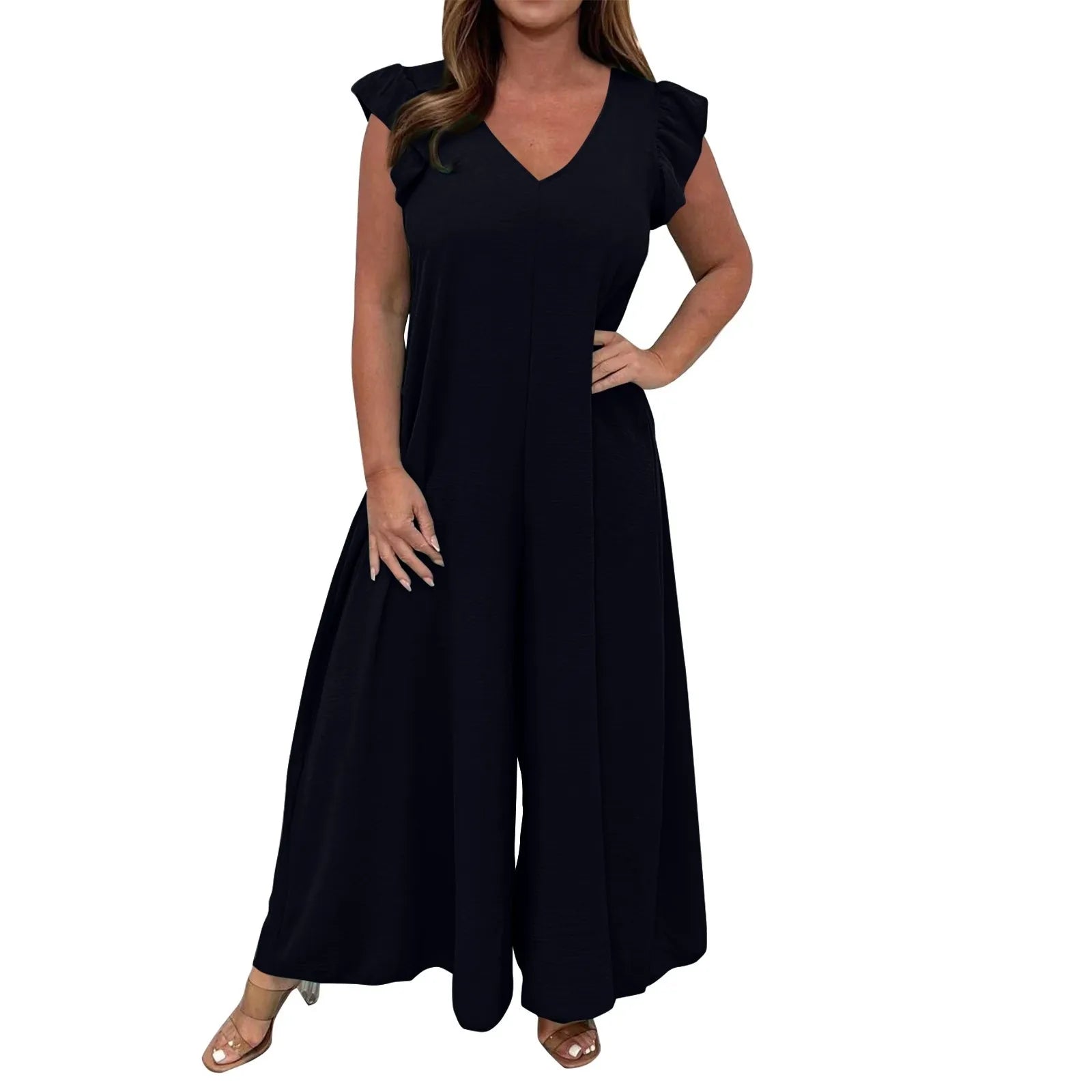 Icone™ CasualJumpsuit: Ruffad Bred Ben Tillfällig Jumpsuit