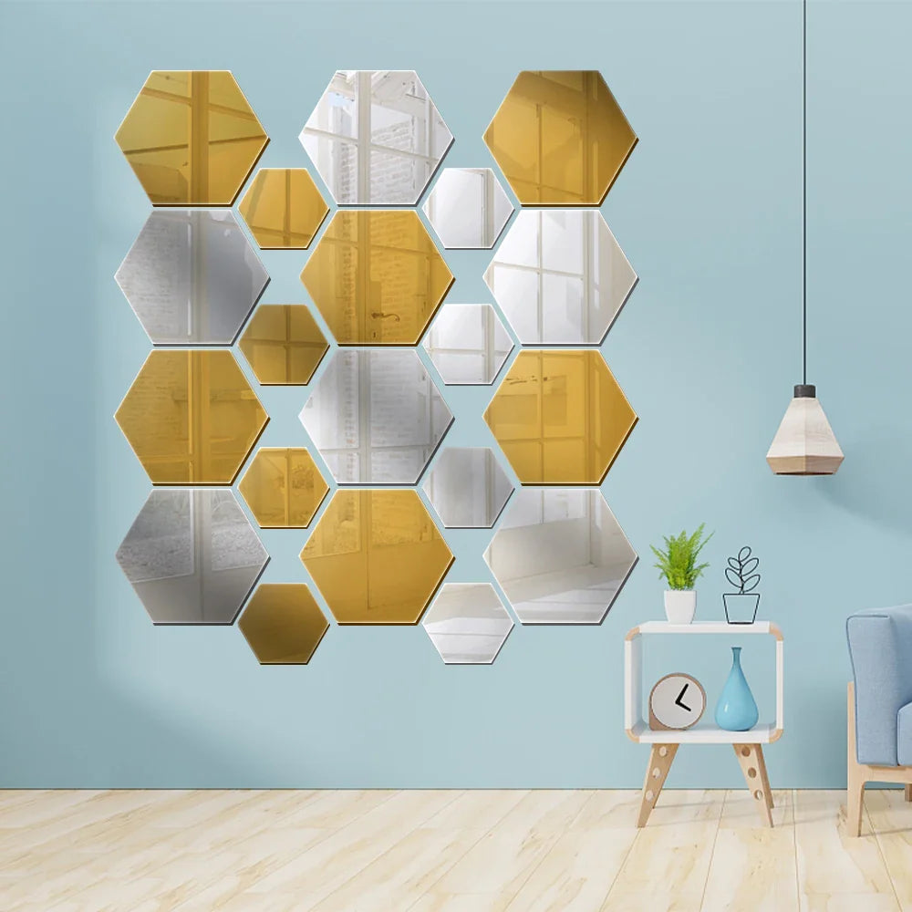 UltiFurni® HexaMirror: Hexagon Spegel Vägg Klistermärken