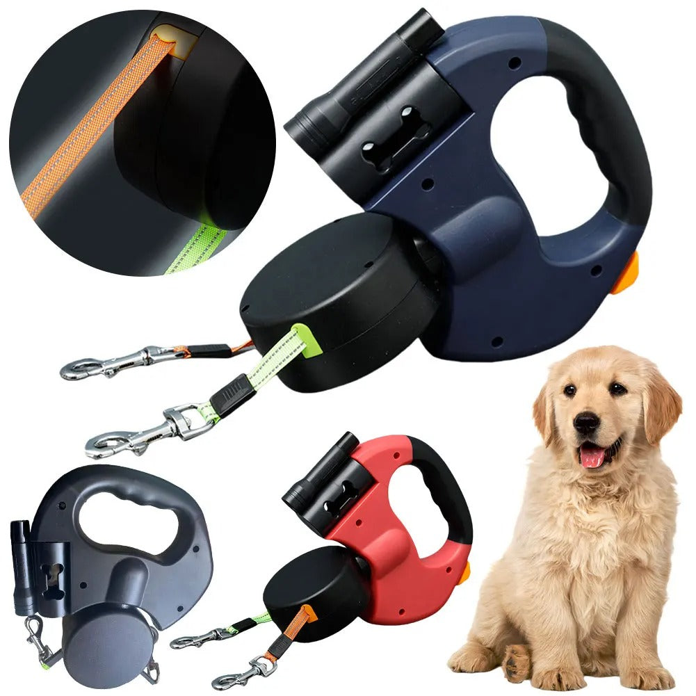 DogFri™ DoubleLeash: LED-Lys Dubbel Huvud Utdragbar Hundkoppel