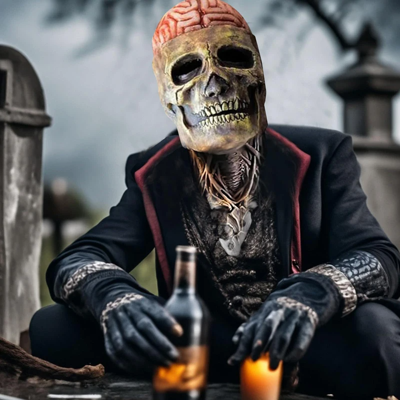 SkeletonMask: Realistisk Läskig Skelett Halloweenmask Dräkt