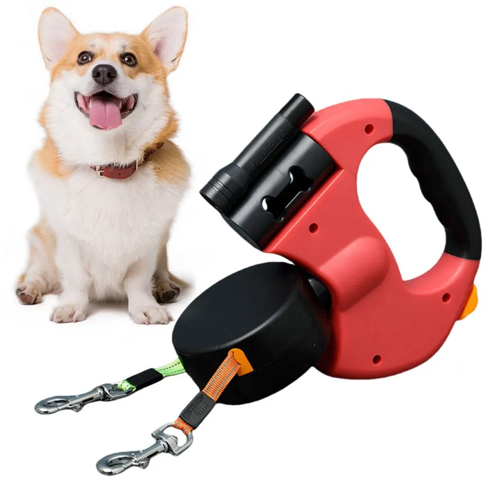 DogFri™ DoubleLeash: LED-Lys Dubbel Huvud Utdragbar Hundkoppel