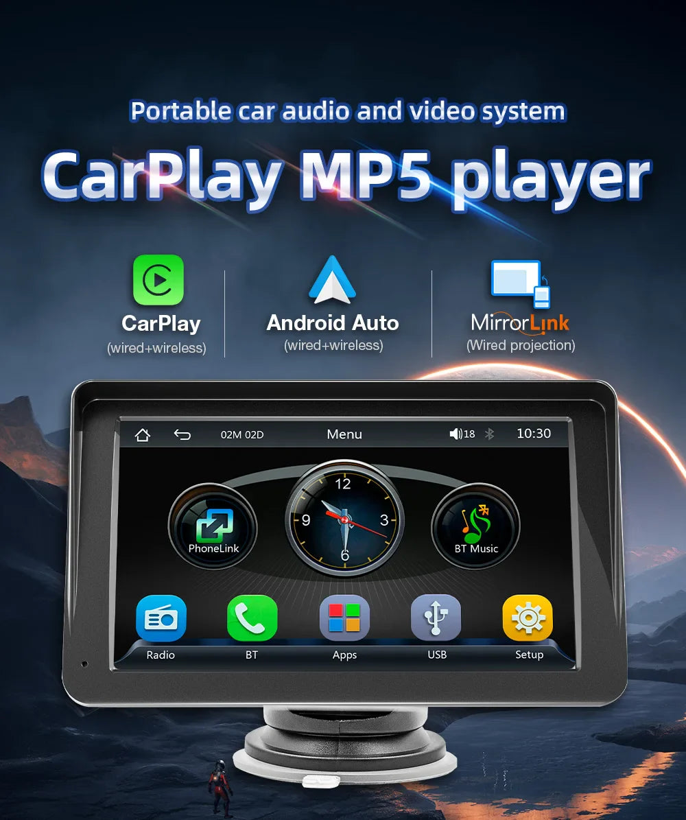 CarPlay - 7 Tum Trådlös Bärbar Android Bil Skärm