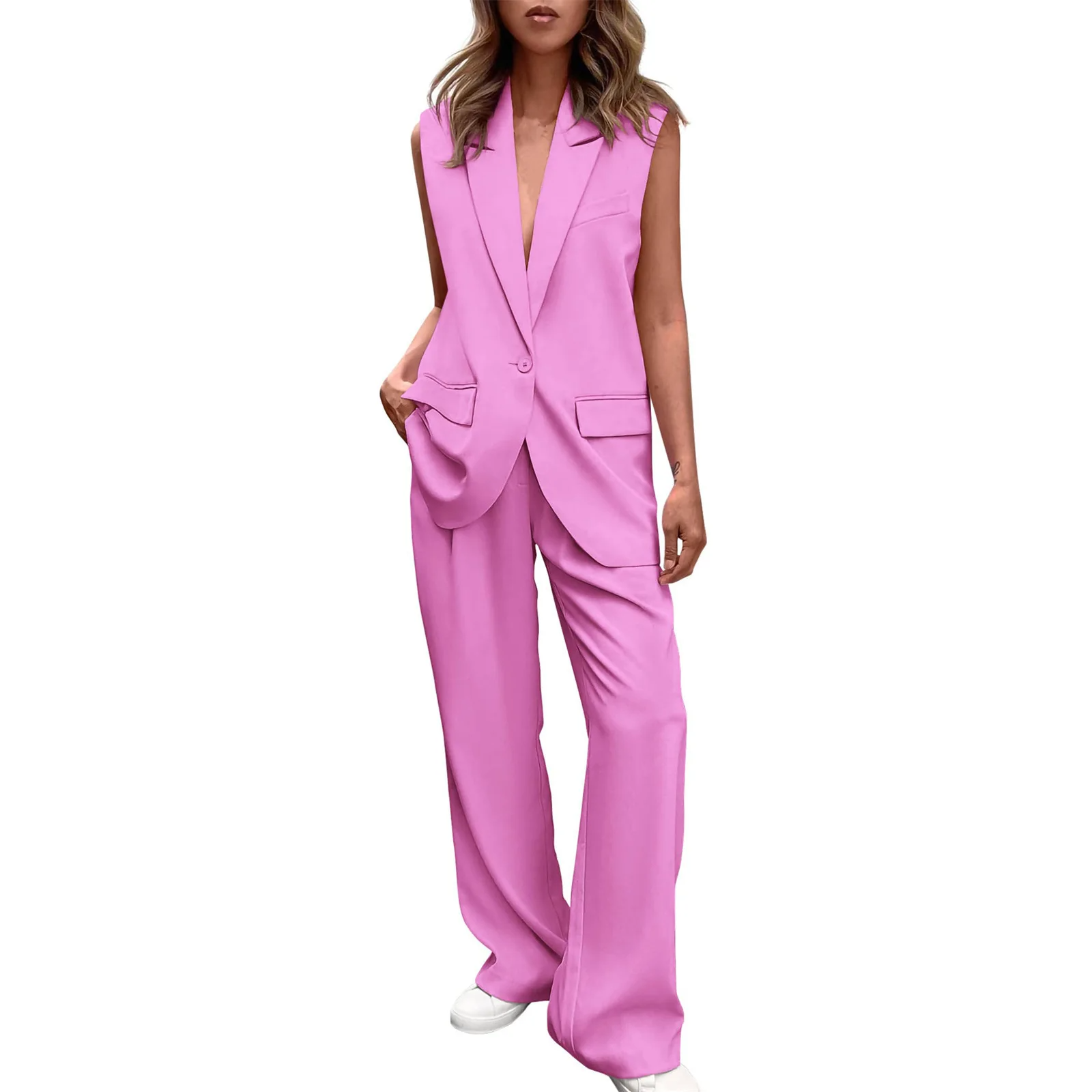 Icone™ BlazerSet: Dam Chic Ärmlös Blazer Och Byxor Set