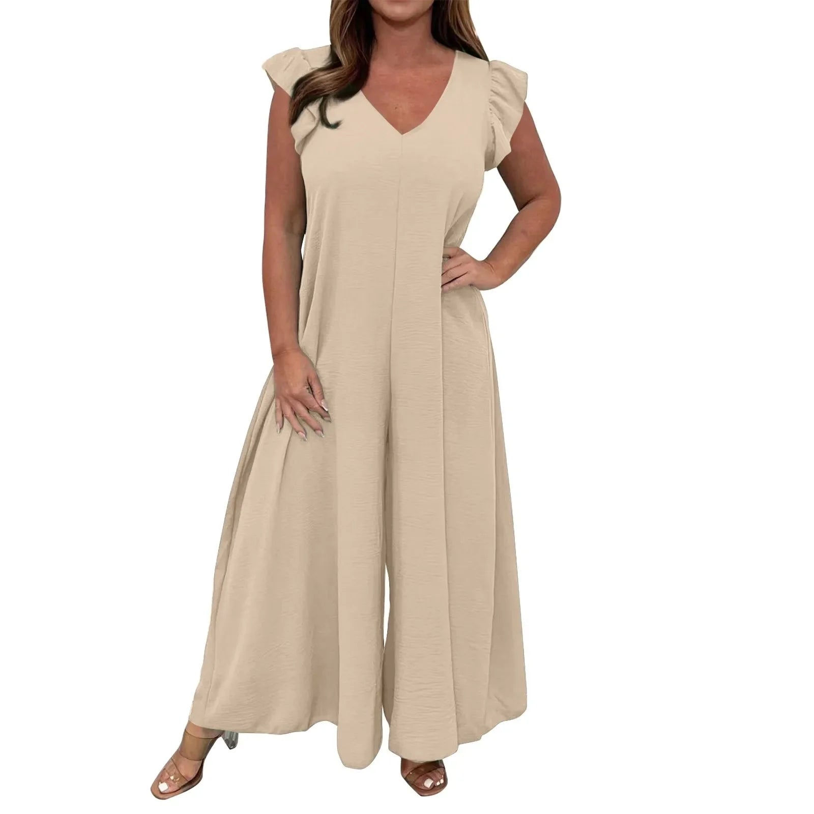 Icone™ CasualJumpsuit: Ruffad Bred Ben Tillfällig Jumpsuit