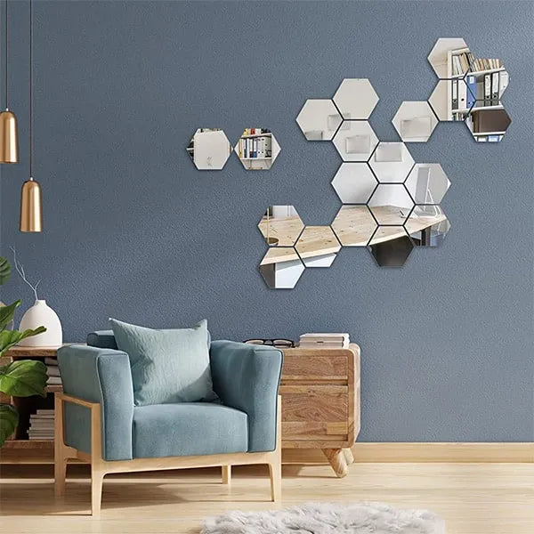 UltiFurni® HexaMirror: Hexagon Spegel Vägg Klistermärken