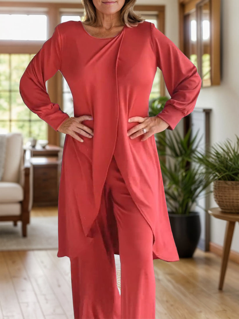 Icone™ ClassicSet: Klassiskt Långt Ärmat Med Snyggt Framtill Slits Topp Och Byxor Set