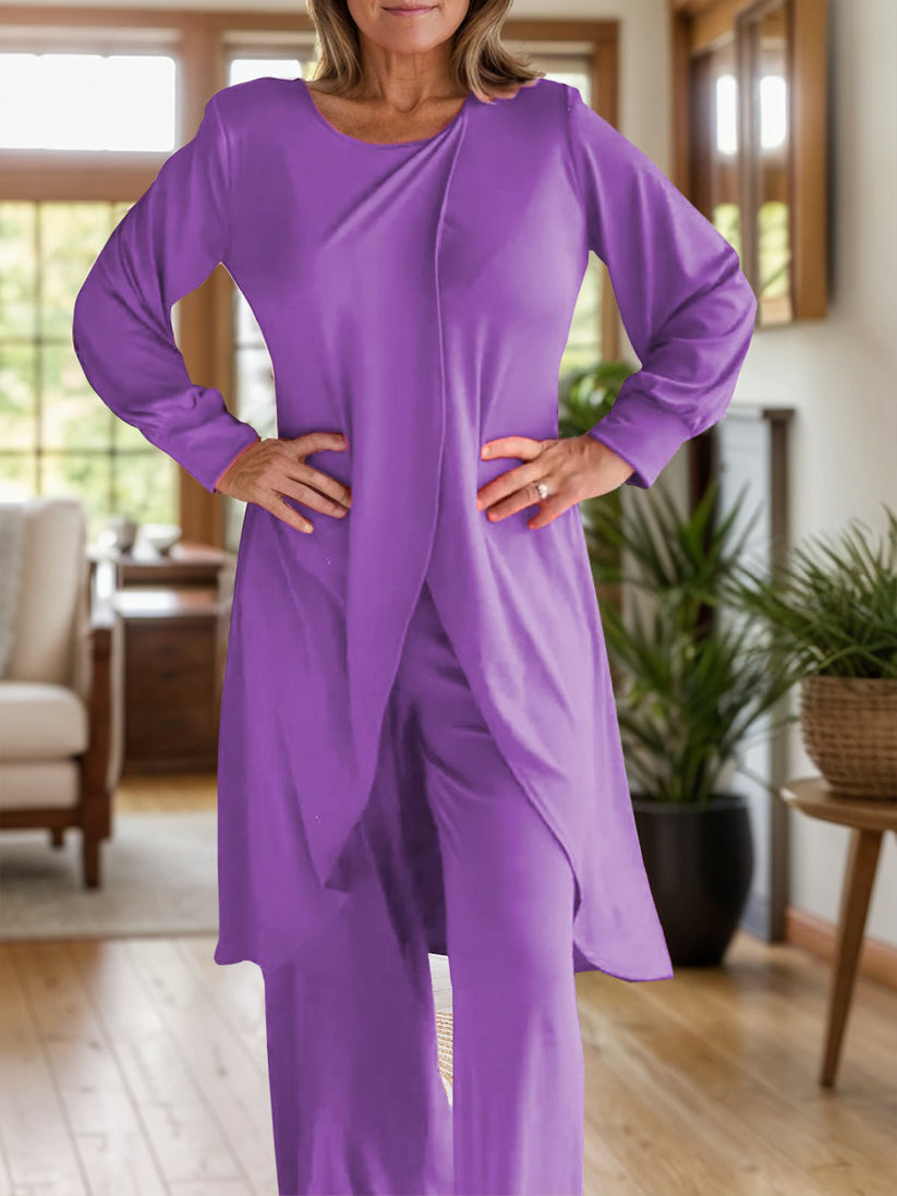 Icone™ ClassicSet: Klassiskt Långt Ärmat Med Snyggt Framtill Slits Topp Och Byxor Set