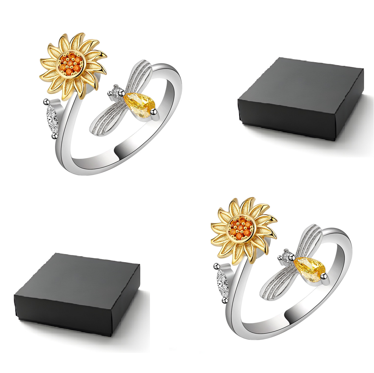 Jewelance™ SunflowerRing 1+1 GRATIS: Elegant Justerbar Snurrande Solros Ring