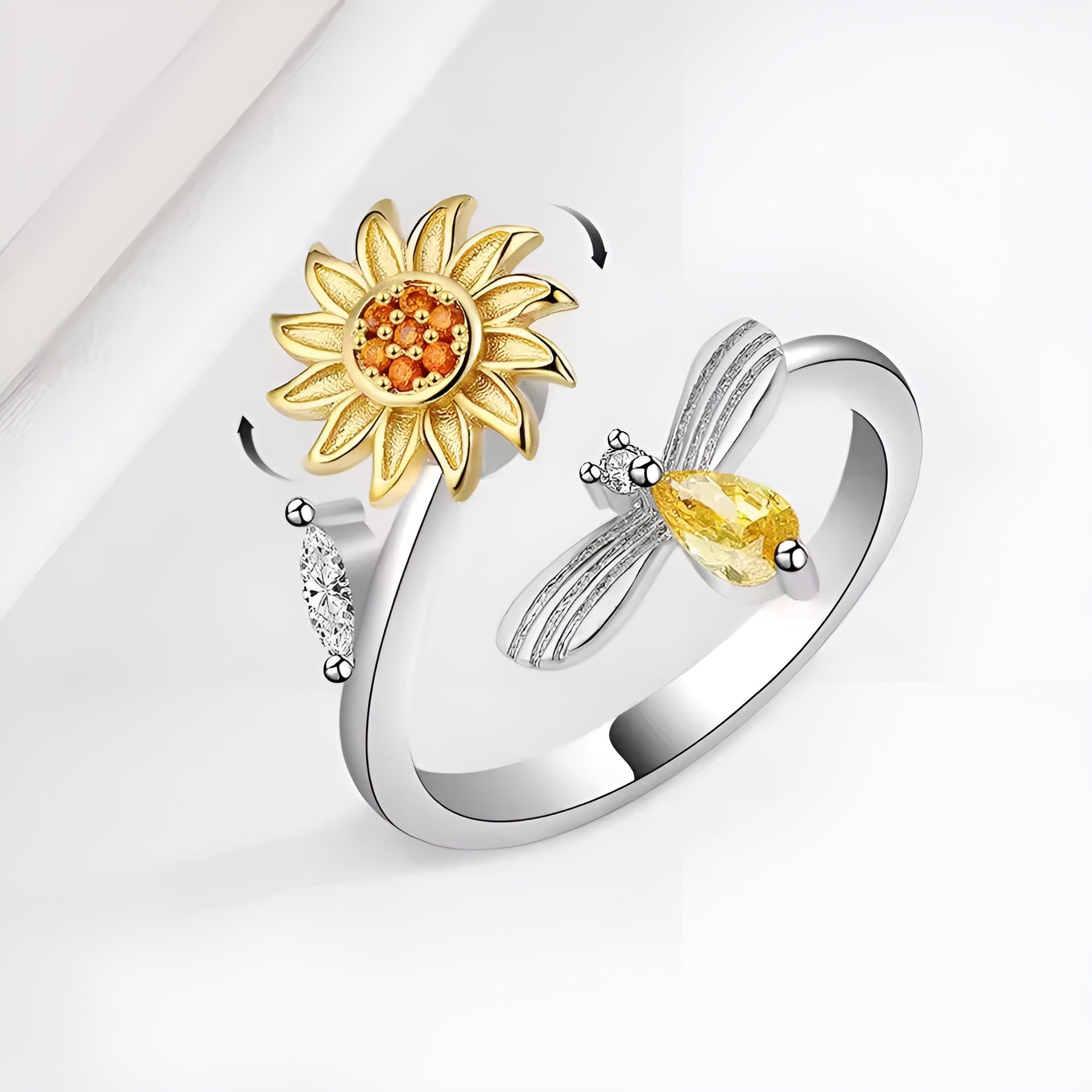Jewelance™ SunflowerRing 1+1 GRATIS: Elegant Justerbar Snurrande Solros Ring