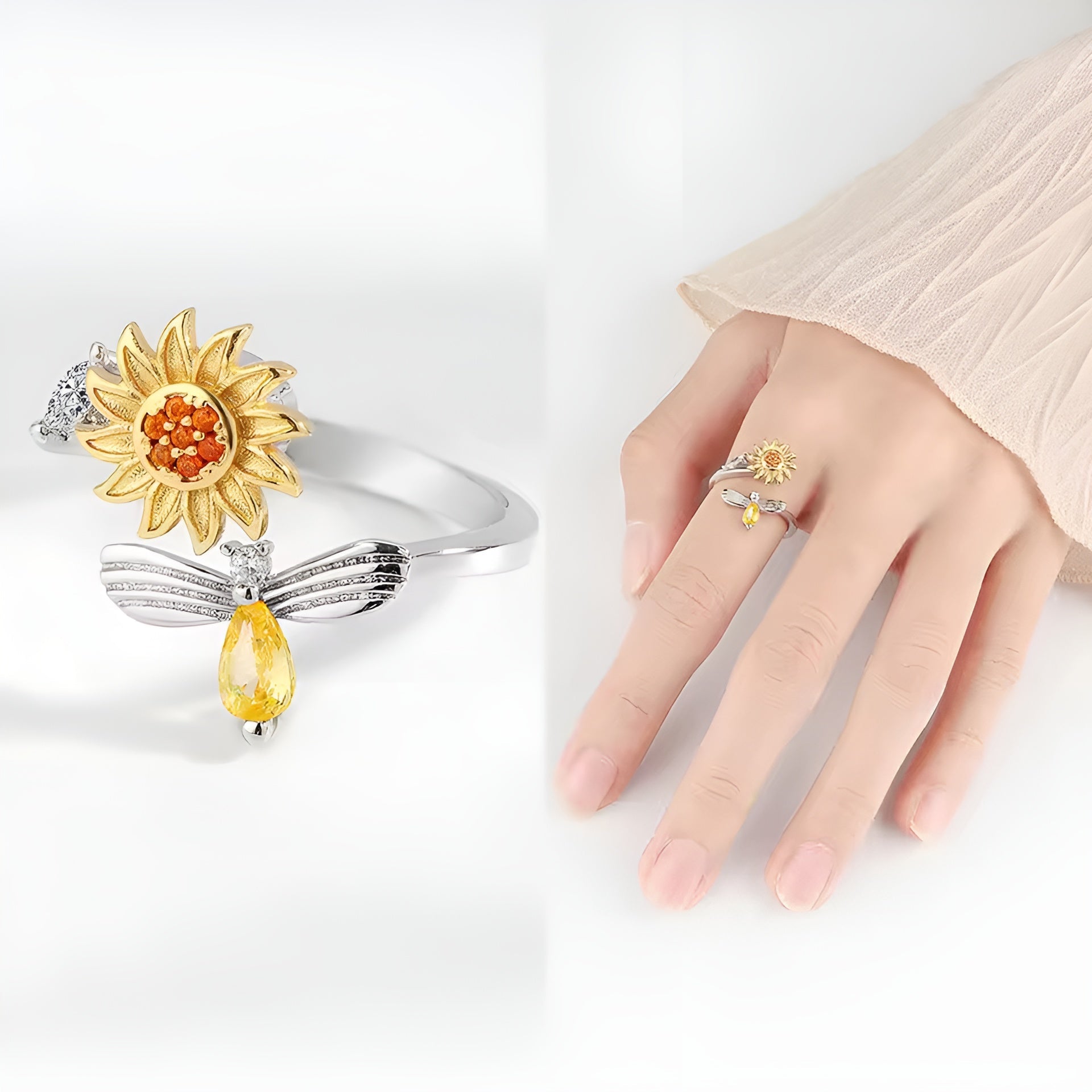 Jewelance™ SunflowerRing 1+1 GRATIS: Elegant Justerbar Snurrande Solros Ring