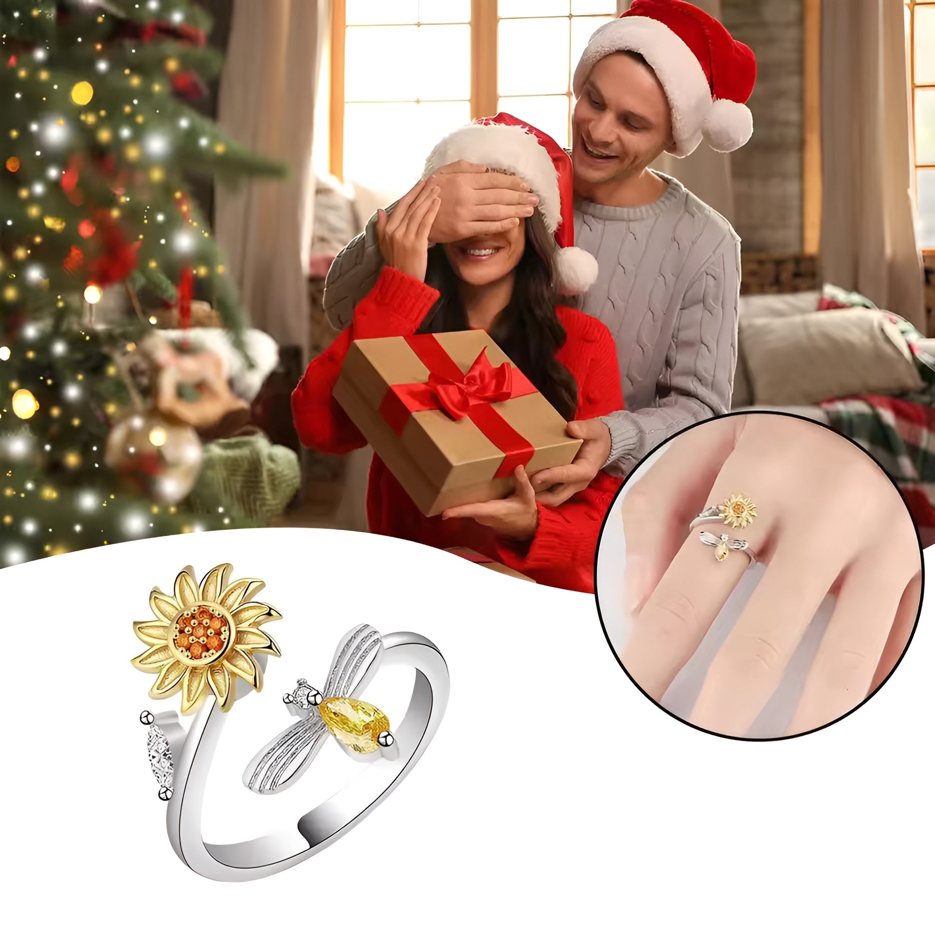 Jewelance™ SunflowerRing 1+1 GRATIS: Elegant Justerbar Snurrande Solros Ring