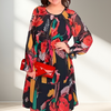 Icone™ FlowerDress: Långärmad, Löst Sittande Blommönster Klänning